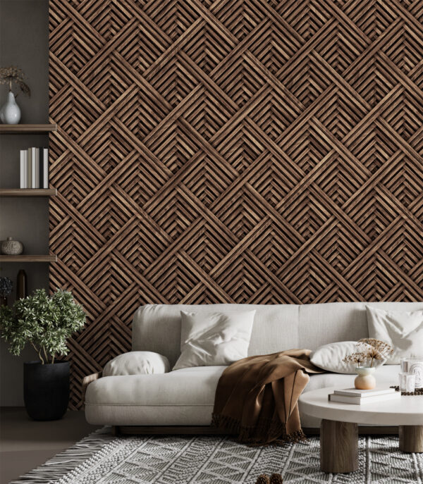 Trama geometrica intrecciata in marrone Carta da parati Trama geometrica intrecciata in marrone