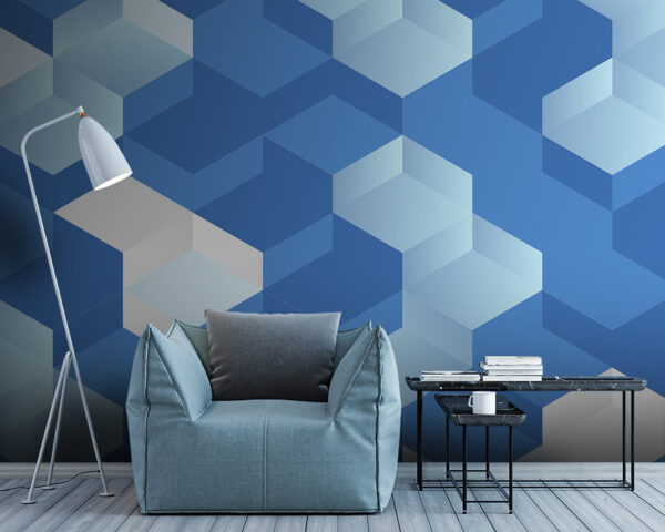 Cubo blu e bianco Carta da parati Cubo blu e bianco