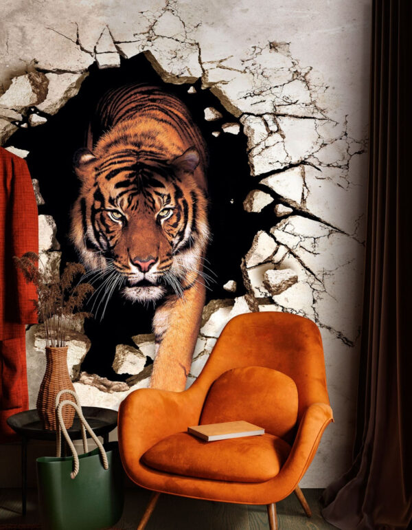 La tigre che emerge dalla parete crepata Carta da parati La tigre che emerge dalla parete crepata