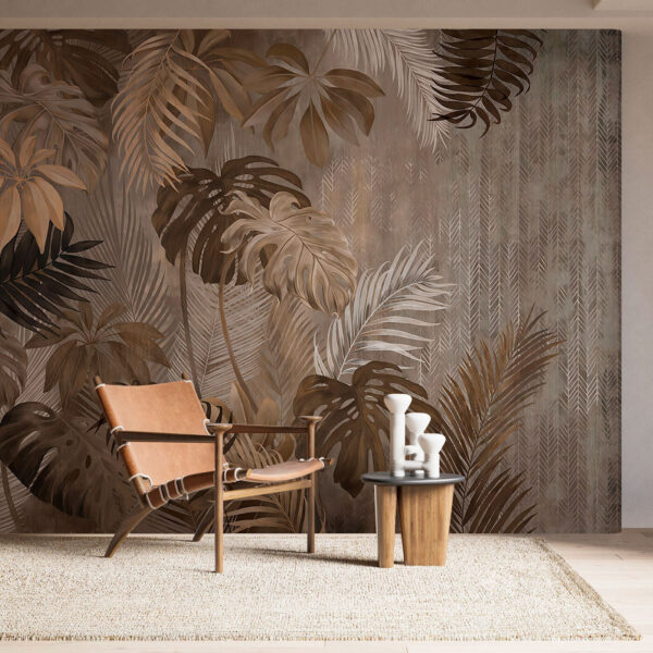 Eleganti foglie tropicali su sfondo strutturato Carta da parati Eleganti foglie tropicali su sfondo strutturato