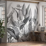 Carta da parati Foglie tropicali in illustrazione monocromatica