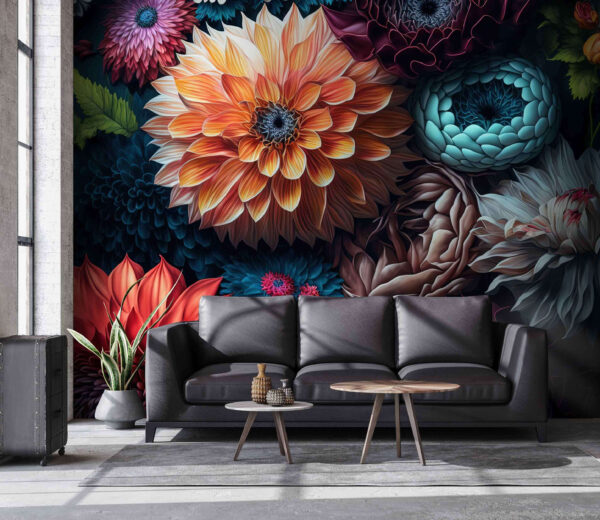 Fiori colorati che sbocciano con eleganza Carta da parati Fiori colorati che sbocciano con eleganza