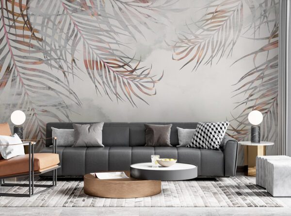 Eleganti foglie di palma in tonalità tenui Carta da parati Eleganti foglie di palma in tonalità tenui