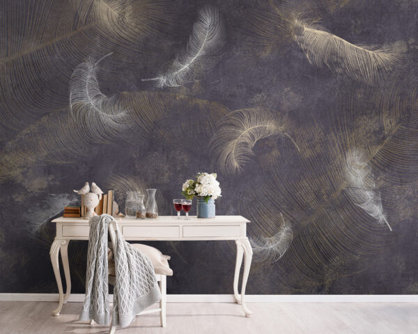 Piuma bianca su sfondo grigio Carta da parati Piuma bianca su sfondo grigio