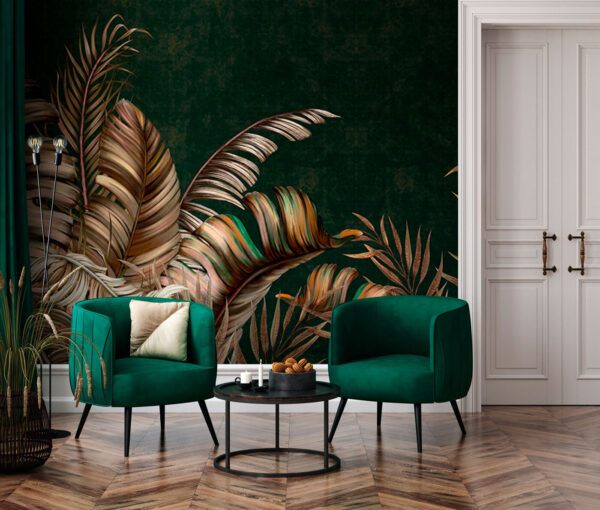 Foglie tropicali su sfondo elegante Carta da parati Foglie tropicali su sfondo elegante