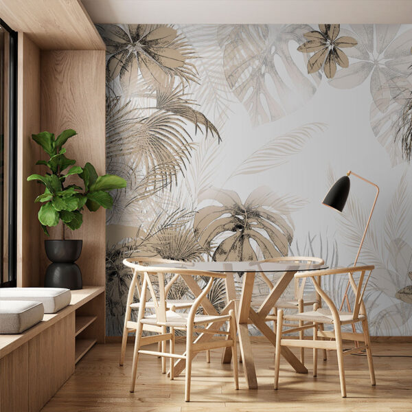 Foglie tropicali su sfondo bianco Carta da parati Foglie tropicali su sfondo bianco
