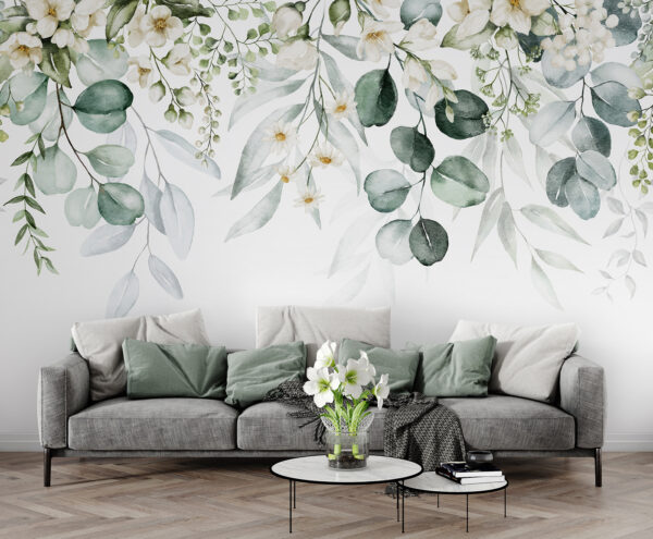Elegante composizione floreale e di fogliame Carta da parati Elegante composizione floreale e di fogliame