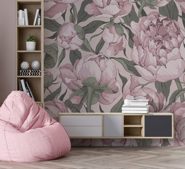 Motivo floreale vintage di peonie rosa Carta da parati Motivo floreale vintage di peonie rosa