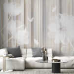 Carta da parati Sognante scena floreale con farfalle