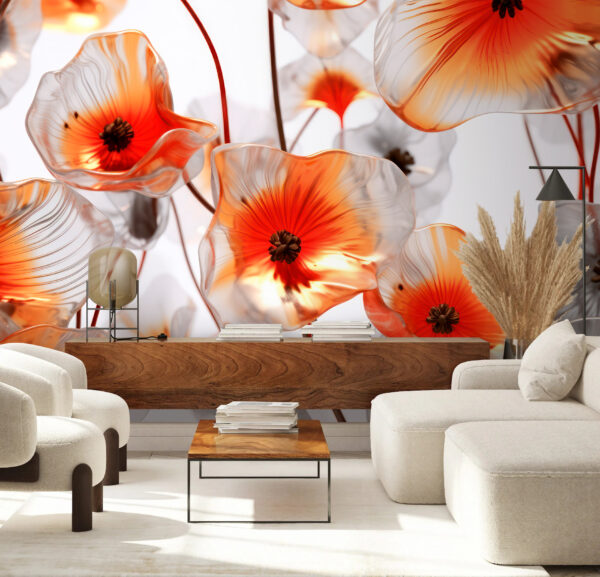 Fiori traslucidi con centro arancione vibrante Carta da parati Fiori traslucidi con centro arancione vibrante