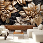 Carta da parati Elegante design floreale metallico