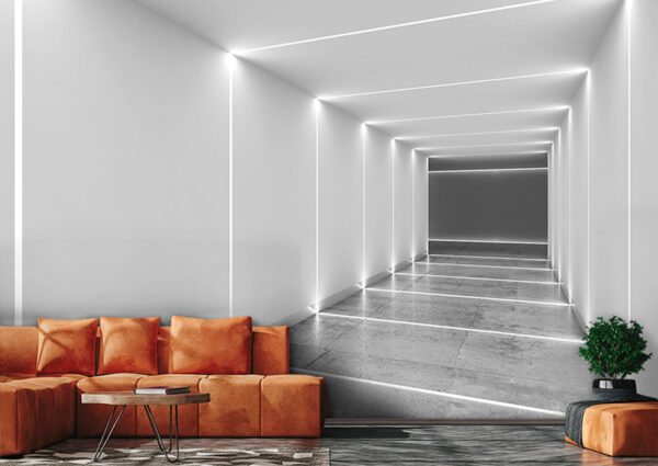 Corridoio bianco con luci luminose Carta da parati Corridoio bianco con luci luminose