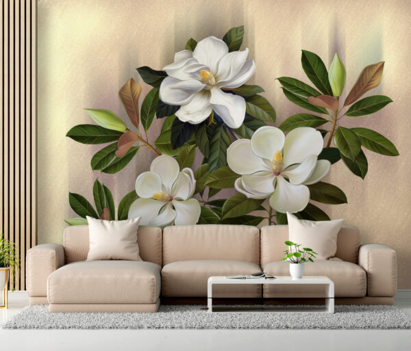 Fiori eleganti con foglie verdi e rigogliose Carta da parati Fiori eleganti con foglie verdi e rigogliose