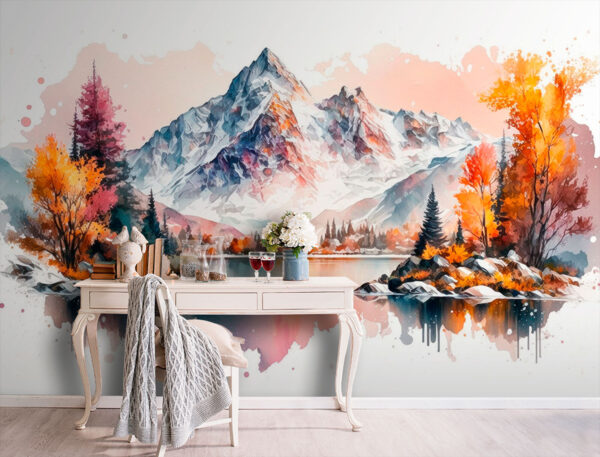 Pittura di un albero con foglie arancioni Carta da parati Pittura di un albero con foglie arancioni