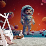 Carta da parati Personaggio dei cartoni animati in tuta spaziale