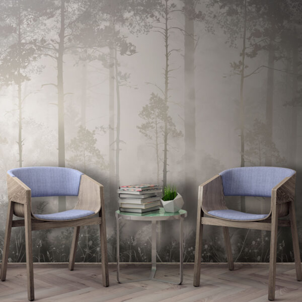 Foresta nebbiosa, mattinata dolcemente illuminata Carta da parati Foresta nebbiosa, mattinata dolcemente illuminata
