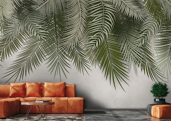 Foglie tropicali su uno sfondo semplice Carta da parati Foglie tropicali su uno sfondo semplice
