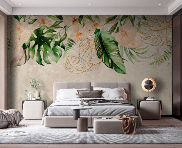 Pittura di fiori e foglie Carta da parati Pittura di fiori e foglie