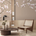Carta da parati Rami di magnolia in fiore in colori pastello