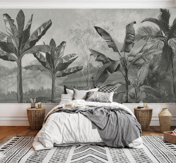 Immagine in bianco e nero di un albero di banane Carta da parati Immagine in bianco e nero di un albero di banane