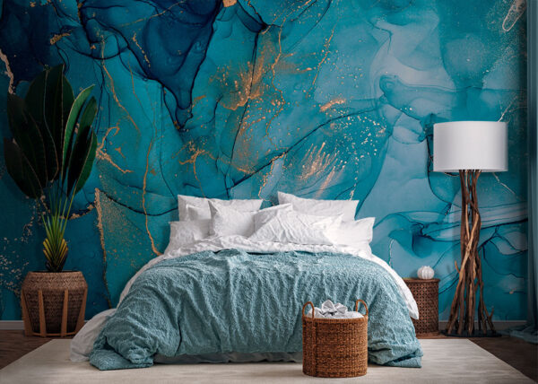 Arte astratta blu con accenti metallici Carta da parati Arte astratta blu con accenti metallici