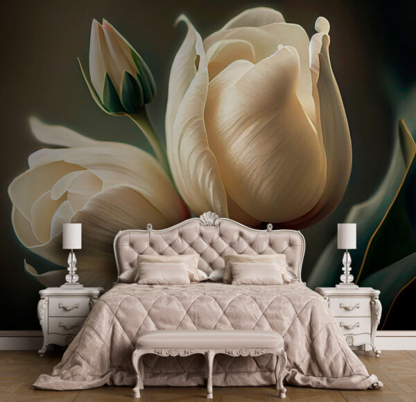 Tulipani color crema in leggera fioritura Carta da parati Tulipani color crema in leggera fioritura
