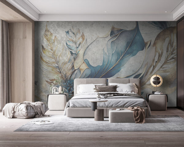 Piume astratte con accenti blu Carta da parati Piume astratte con accenti blu