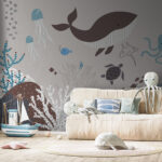 Carta da parati Stella marina blu su sfondo bianco