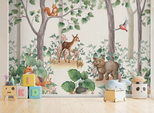 Animali della foresta tra gli alberi Carta da parati Animali della foresta tra gli alberi