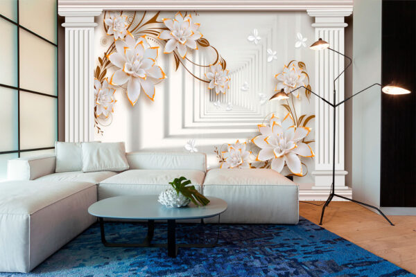 Eleganza floreale con pilastri architettonici Carta da parati Eleganza floreale con pilastri architettonici