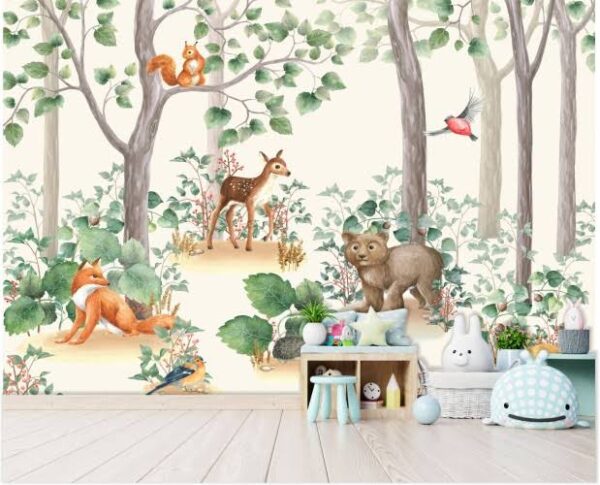 Animali del bosco in una scena stravagante Carta da parati Animali del bosco in una scena stravagante