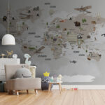 Carta da parati Mappa del mondo con animali