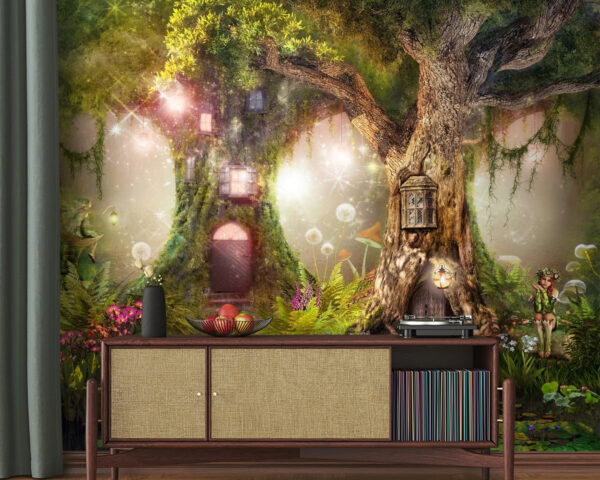 Casa sull'albero incantata in una foresta magica Carta da parati Casa sull'albero incantata in una foresta magica
