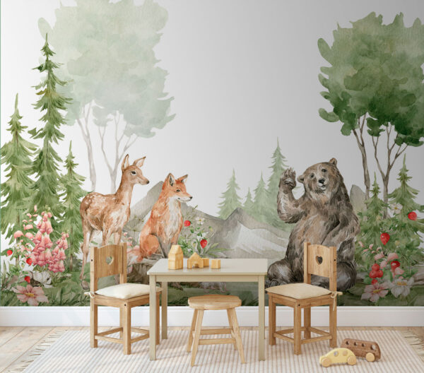 Animali della foresta che si salutano calorosamente Carta da parati Animali della foresta che si salutano calorosamente