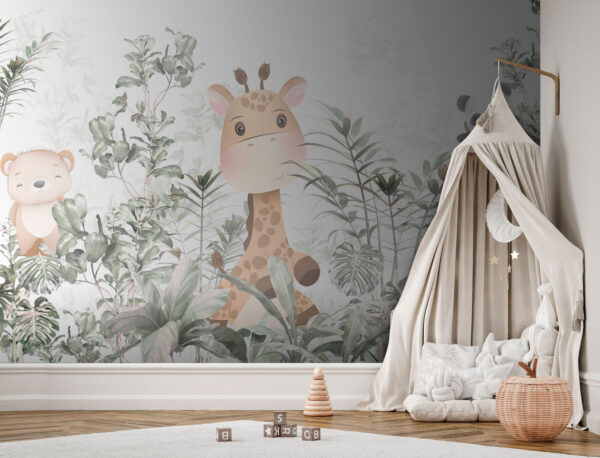 Giraffa e panda in una giungla Carta da parati Giraffa e panda in una giungla
