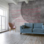 Carta da parati murale Sfondo bianco e nero con linee rosse