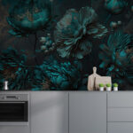 Carta da parati Peonie smeraldo in un giardino illuminato dalla luna