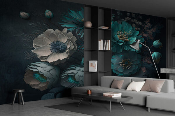 Eleganza floreale in una rilassante tonalità verde acqua Carta da parati Eleganza floreale in una rilassante tonalità verde acqua