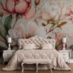 Carta da parati Illustrazione floreale vintage con magnolie.