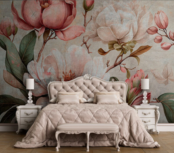 Illustrazione floreale vintage con magnolie Carta da parati Illustrazione floreale vintage con magnolie