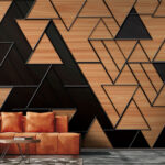 Carta da parati Triangoli geometrici con texture in legno.