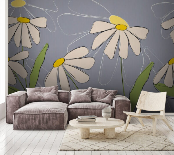 Disegno di fiori su sfondo grigio Carta da parati Disegno di fiori su sfondo grigio