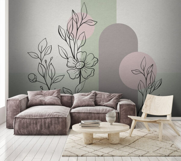 Disegno di un fiore e di foglie Carta da parati Disegno di un fiore e di foglie