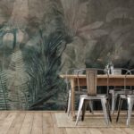 Carta da parati Gruppo di foglie su sfondo grigio