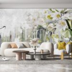 Carta da parati Pittura di fiori su sfondo bianco