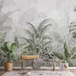 Carta da parati Verde lussureggiante con foglie tropicali