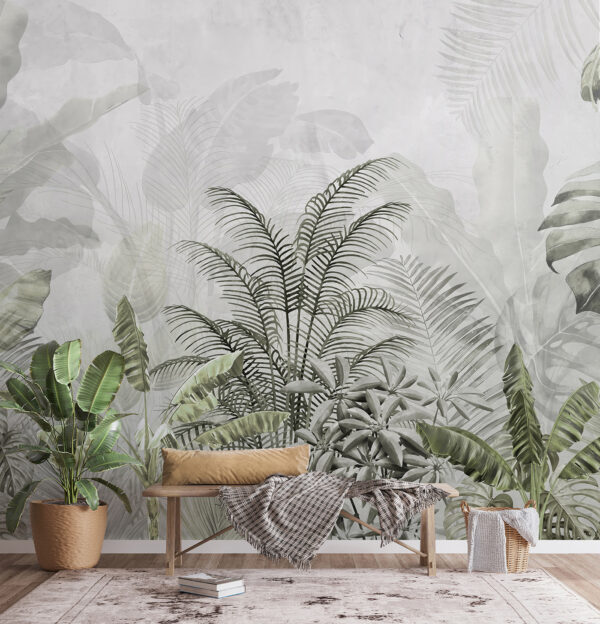 Verde lussureggiante con foglie tropicali Carta da parati Verde lussureggiante con foglie tropicali