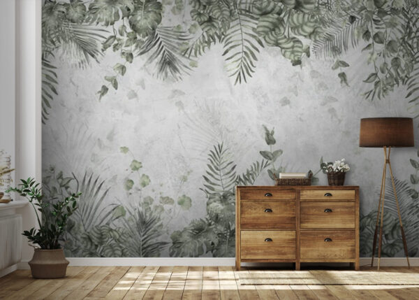 Carta da parati Foglie tropicali su sfondo strutturato