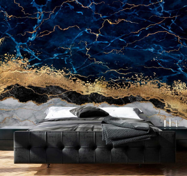 Mezzanotte marmorizzato con venature scintillanti Carta da parati Mezzanotte marmorizzato con venature scintillanti
