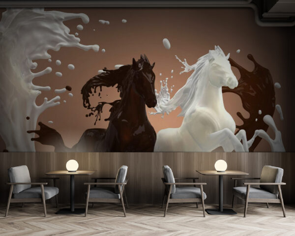 Cavallo con schizzi di latte intorno Carta da parati Cavallo con schizzi di latte intorno